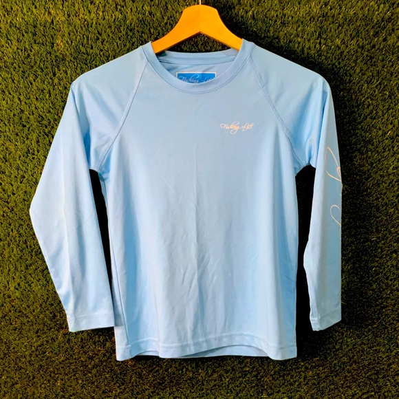 FISHING LIFE - Light Blue Long Sleeved Rash Guard / UBF 50+ in GOOD condition - Picture 1 of 4